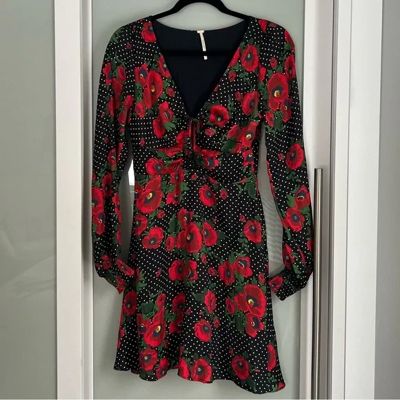 Free People Morning Light Black Print Long Sleeve Mini Dress - Picture 5 of 11